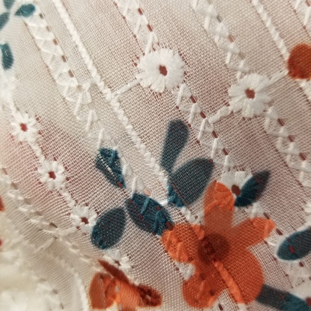 Solitaire Woman Size M Blouse V Neck String Tie Long Sleeve Sheer Floral Pint - Picture 11 of 11